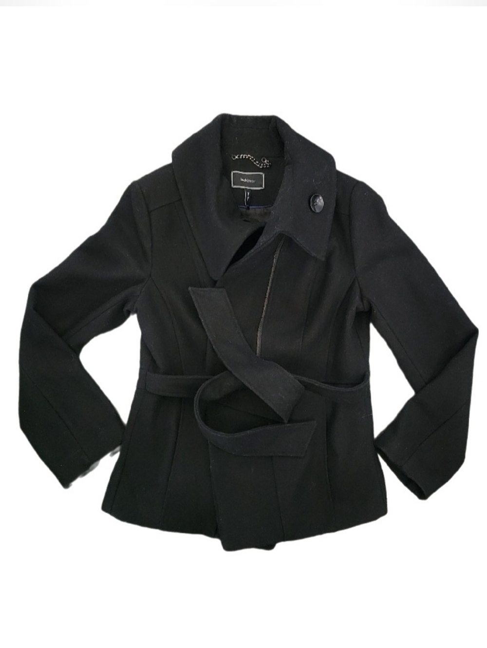 LE CHATEAU Women's Size L Wool Blend Black Belted Jacket